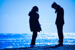 破局,分離,離婚,不貞,分ける,カップル,イラストレーション,男女間の問題,妻,はさみ,愛,男性,2人